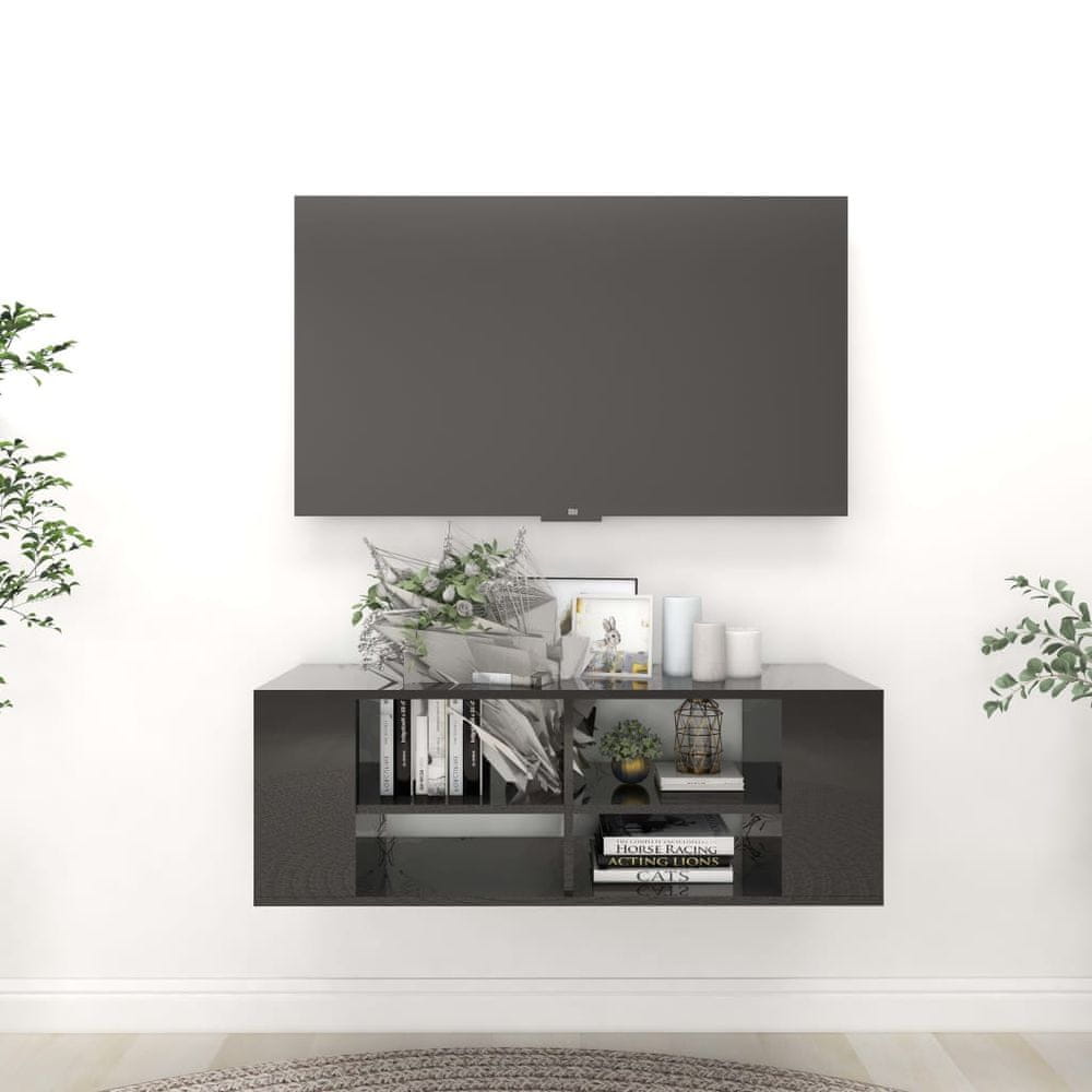 Vidaxl Nástenná TV skrinka lesklá čierna 102x35x35 cm drevotrieska